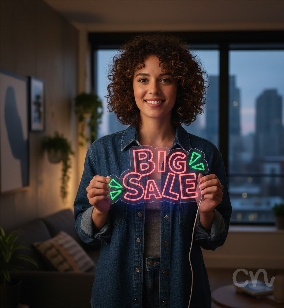 Custom Neon | Big Sale Neon Sign | 14x24 | Red and Green Neon Sign for Promotions