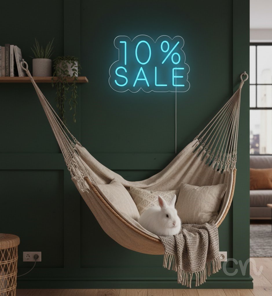 Custom Neon | 10% Sale Neon Sign | 17x25 | Light Blue Neon Sign for Promotions 2