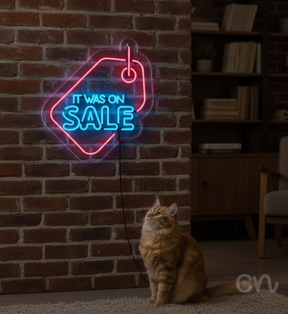 Custom Neon | It Was on Sale Neon Sign | 23x21 | Light Blue and Red Neon Sign 2