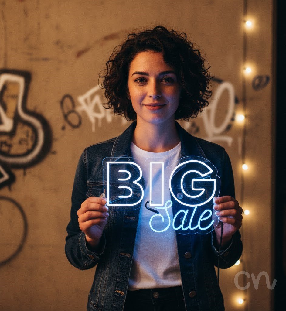 Custom Neon | Big Sale Neon Sign | 18x26 | White Light Blue Neon Sign