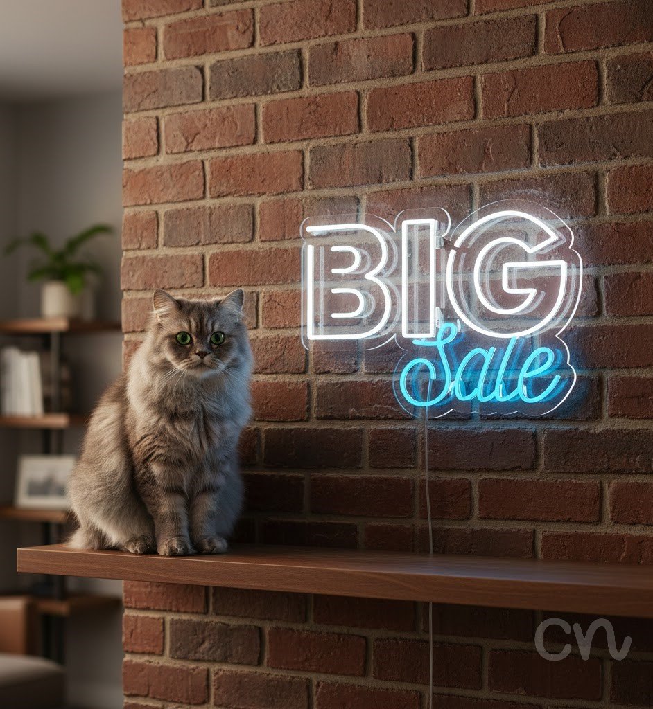 Custom Neon | Big Sale Neon Sign | 18x26 | White Light Blue Neon Sign 2