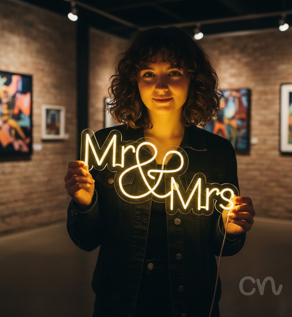Custom Neon | Mr & Mrs Neon Sign | 16x30 | Yellow Bright Color for Wedding Decor