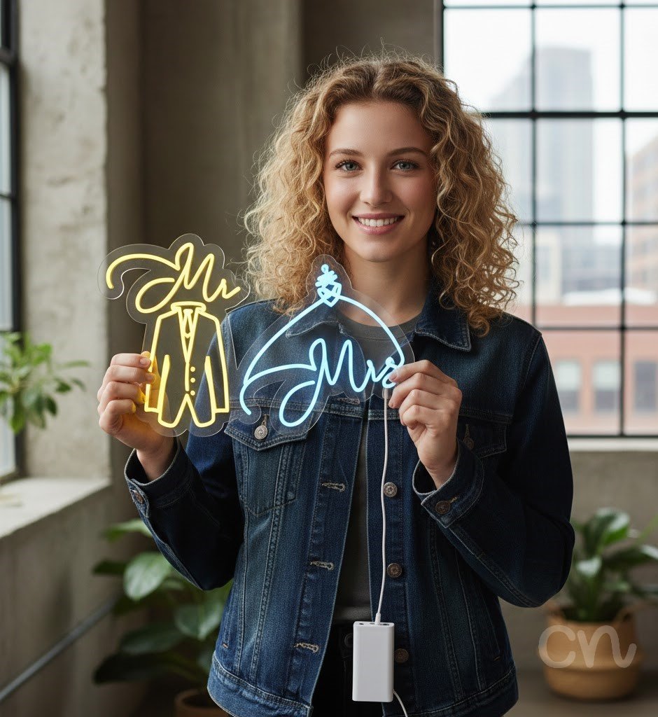 Custom Neon | Mr & Mrs Neon Sign | 18x30 | Yellow and Blue Neon Sign for Weddings