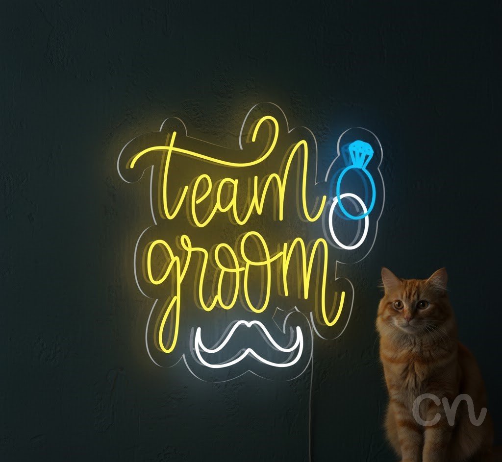 Custom Neon | Team Groom Neon Sign | 30x29 Inches | Yellow Blue White Colors 2