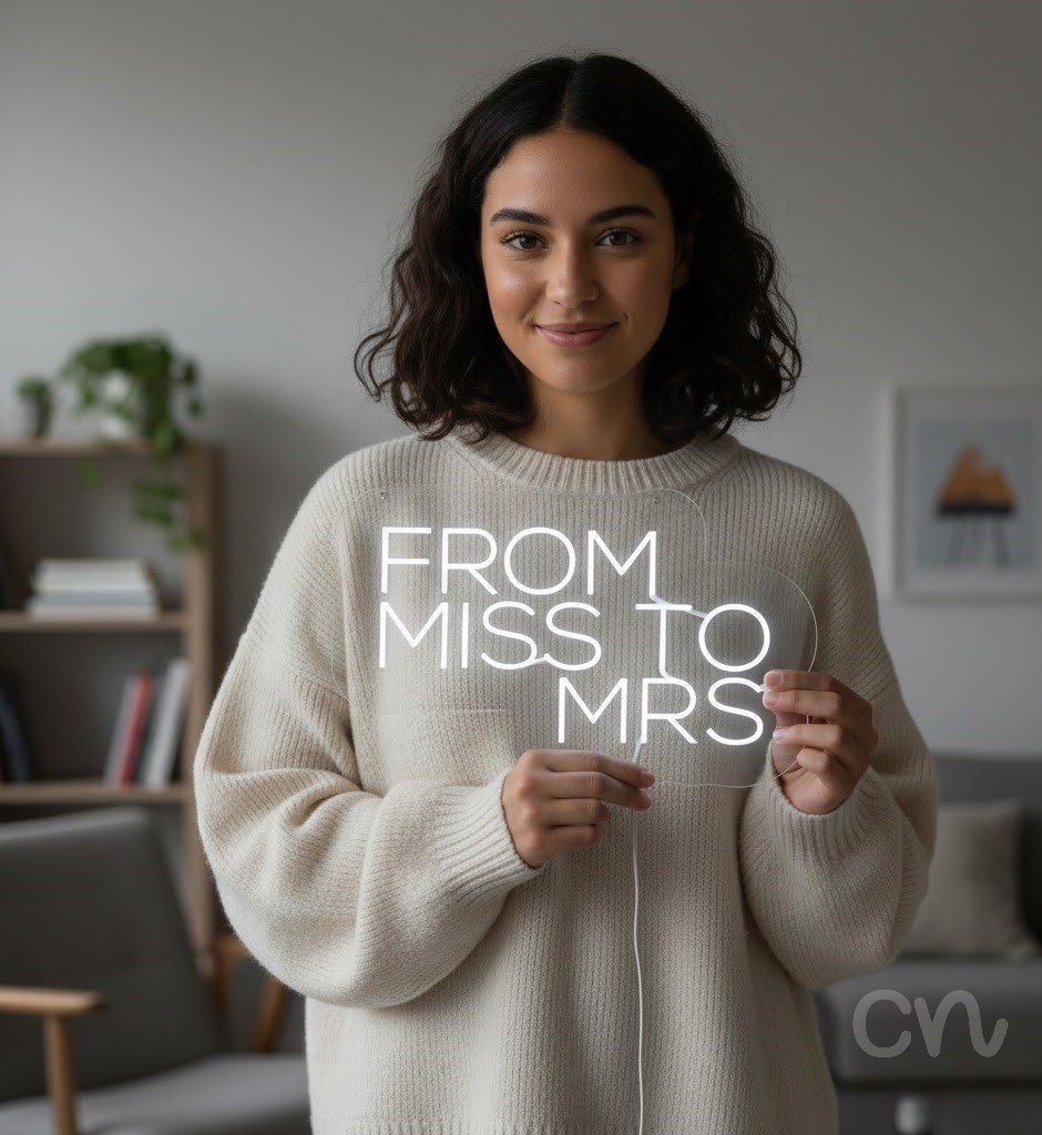 Custom Neon | From Miss to Mrs Neon Sign | 14x23 | Warm White