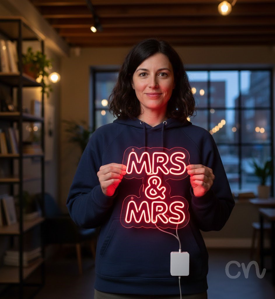 Custom Neon | Mrs & Mrs Neon Sign | 25x24 | Hot Pink Color for Weddings & Celebrations