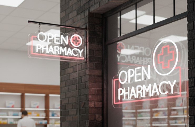 Custom Neon | Open Pharmacy Neon Sign | Red & White14x24