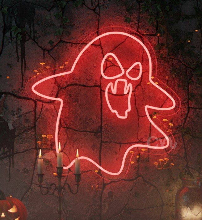 Custom Neon | Angry Ghost Shape Neon Sign | 23x23 | Red