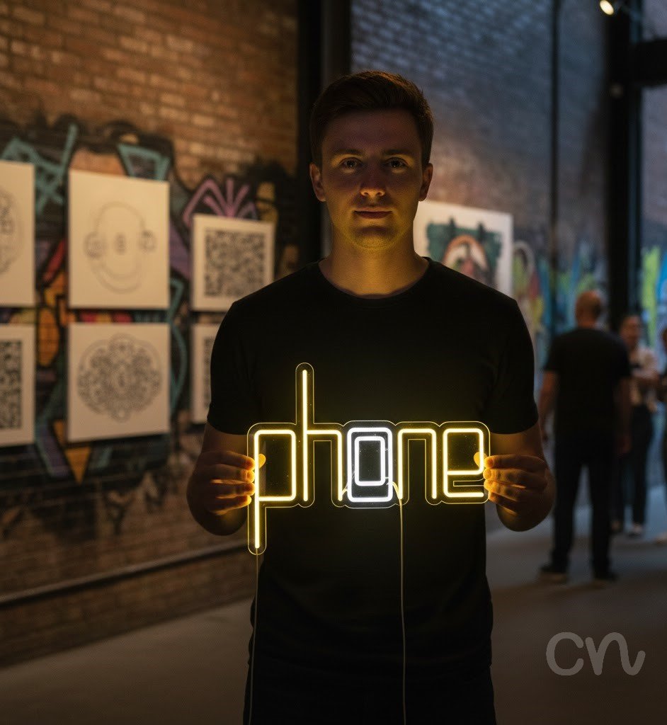 Custom Neon | Phone Neon Sign | 18x24 | Yellow Bright Neon Decor for Home or Bar