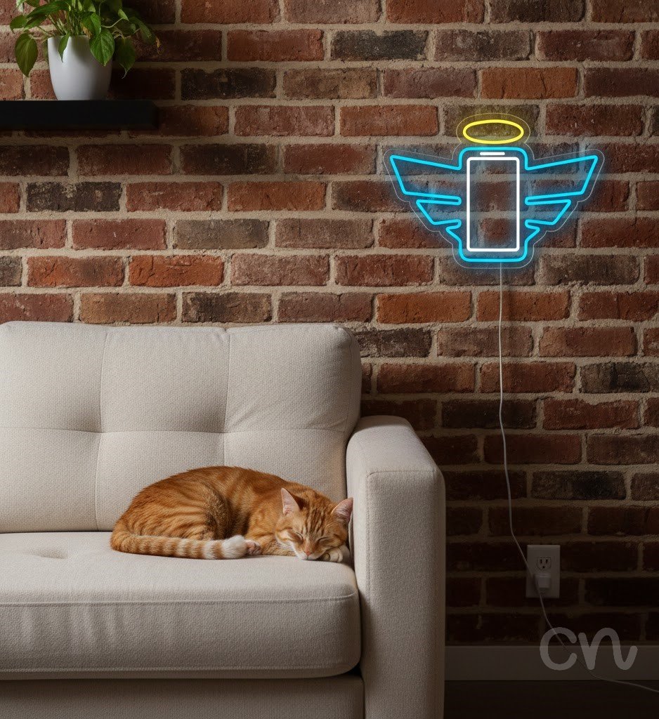 Custom Neon | Angel Phone Neon Sign | 17x24 | Blue and Yellow Neon Sign for Home Decor 2