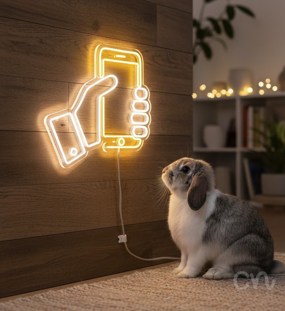 Custom Neon | Hand Holding Phone Neon Sign | 23x24 Inches | Yellow Neon Sign 2