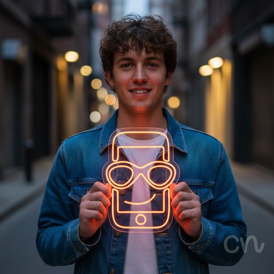 Custom Neon | Smartphone Face Neon Sign | 24x18 | Orange | Bright Mobile Phone Decor