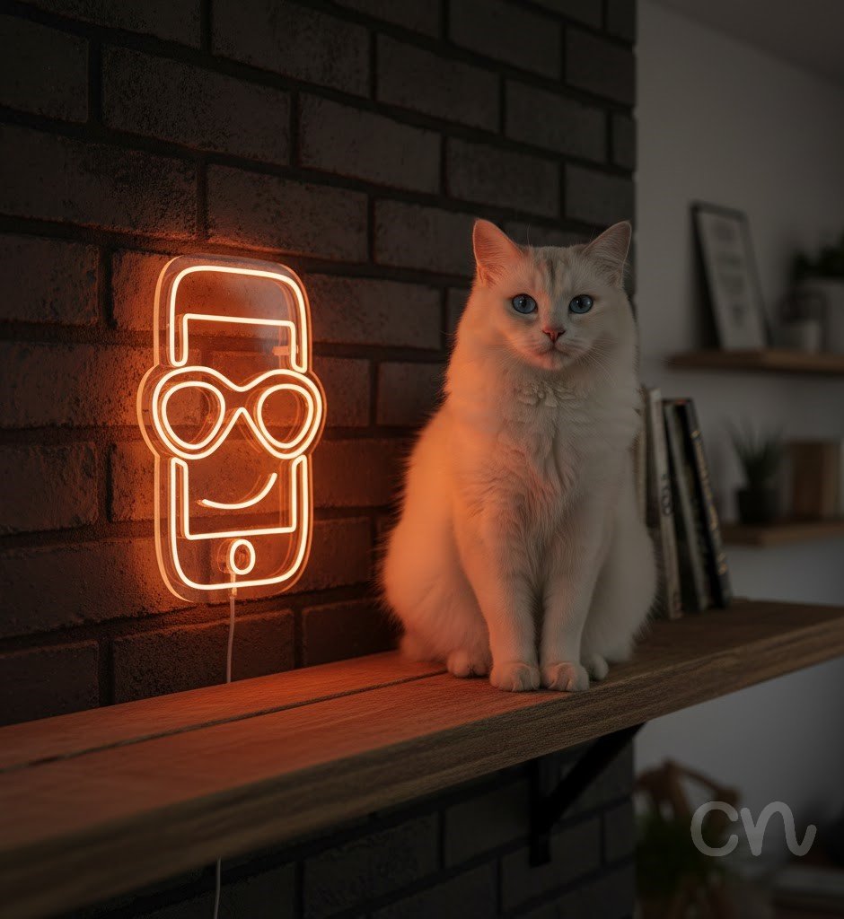 Custom Neon | Smartphone Face Neon Sign | 24x18 | Orange | Bright Mobile Phone Decor 2