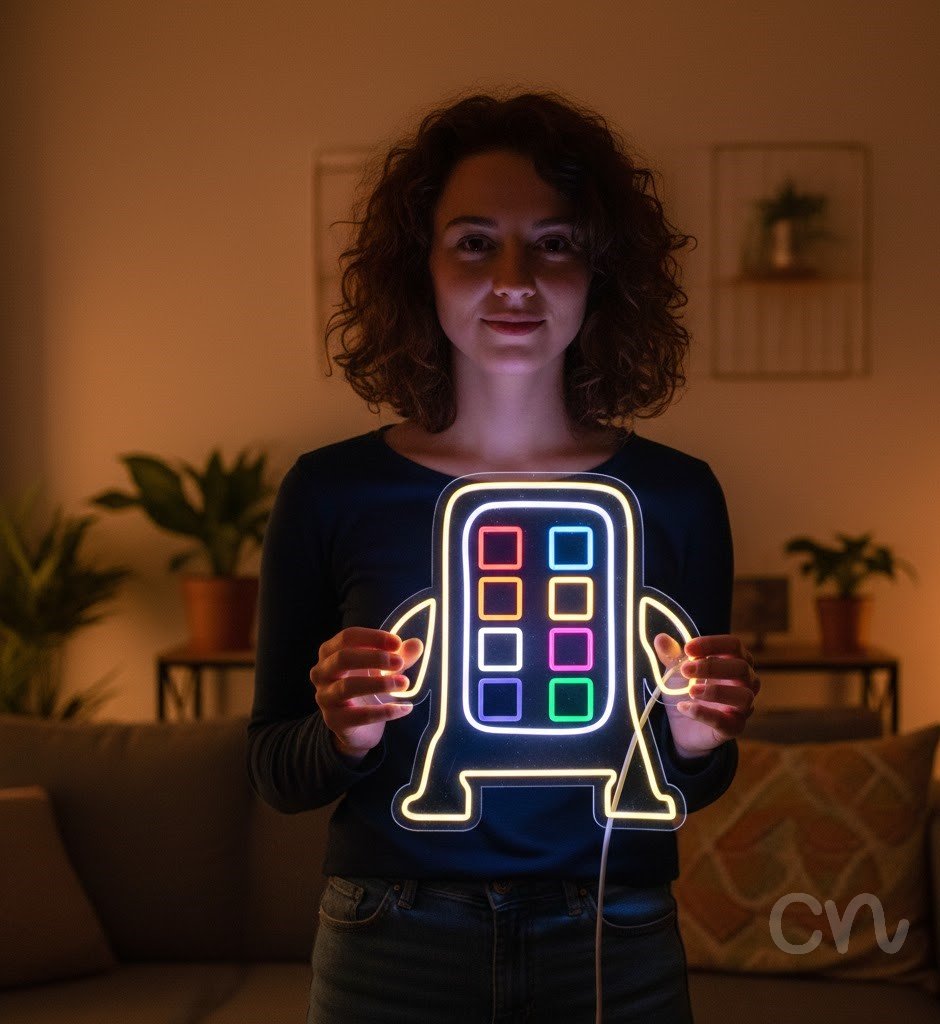 Custom Neon | Robot with Buttons Neon Sign | 24x23 | Yellow Multicolor