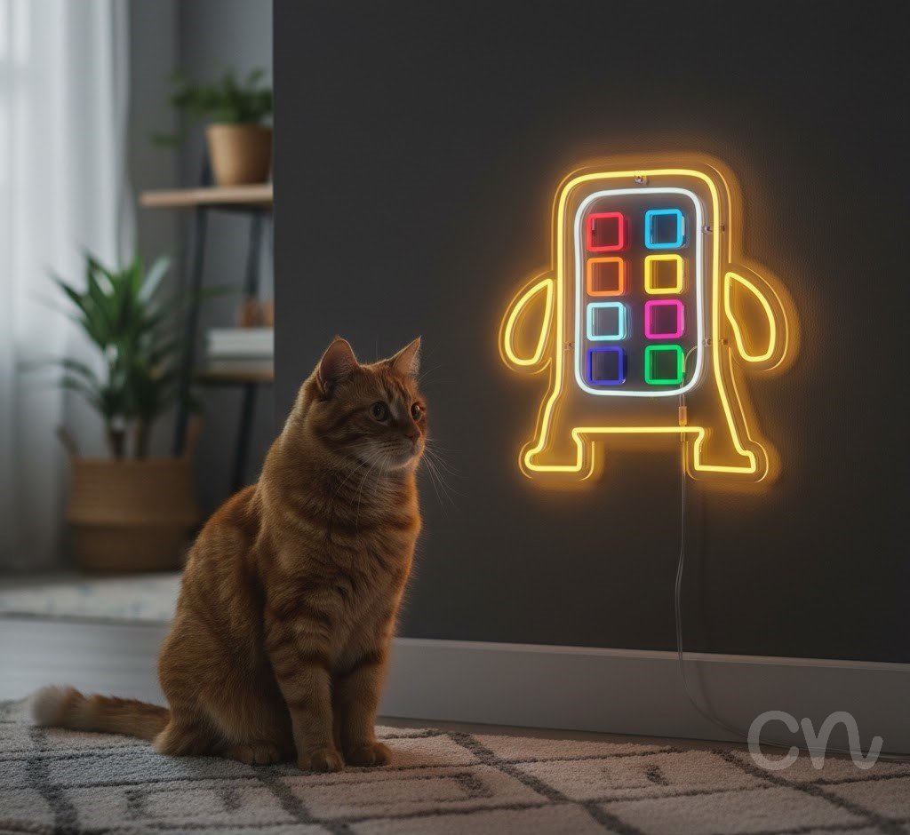 Custom Neon | Robot with Buttons Neon Sign | 24x23 | Yellow Multicolor 2