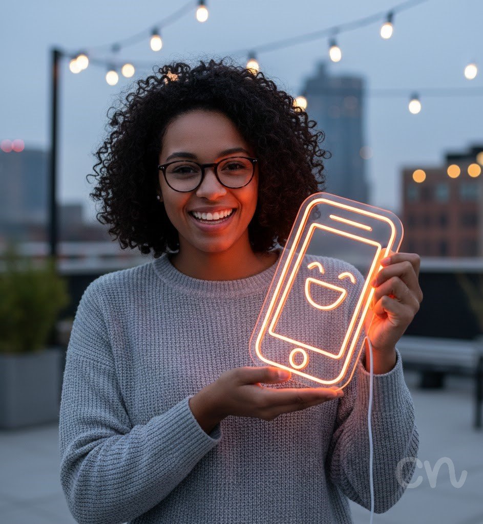 Custom Neon | Smiling Phone Neon Sign | 24x18 | Orange Neon Sign for Home Bar Room