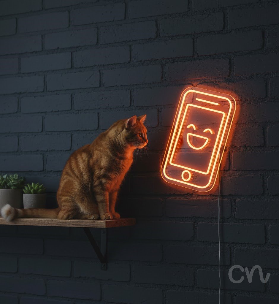 Custom Neon | Smiling Phone Neon Sign | 24x18 | Orange Neon Sign for Home Bar Room 2