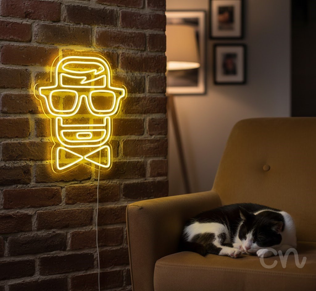 Custom Neon | Hipster Face with Bow Tie Neon Sign | 23x20 | Yellow 2