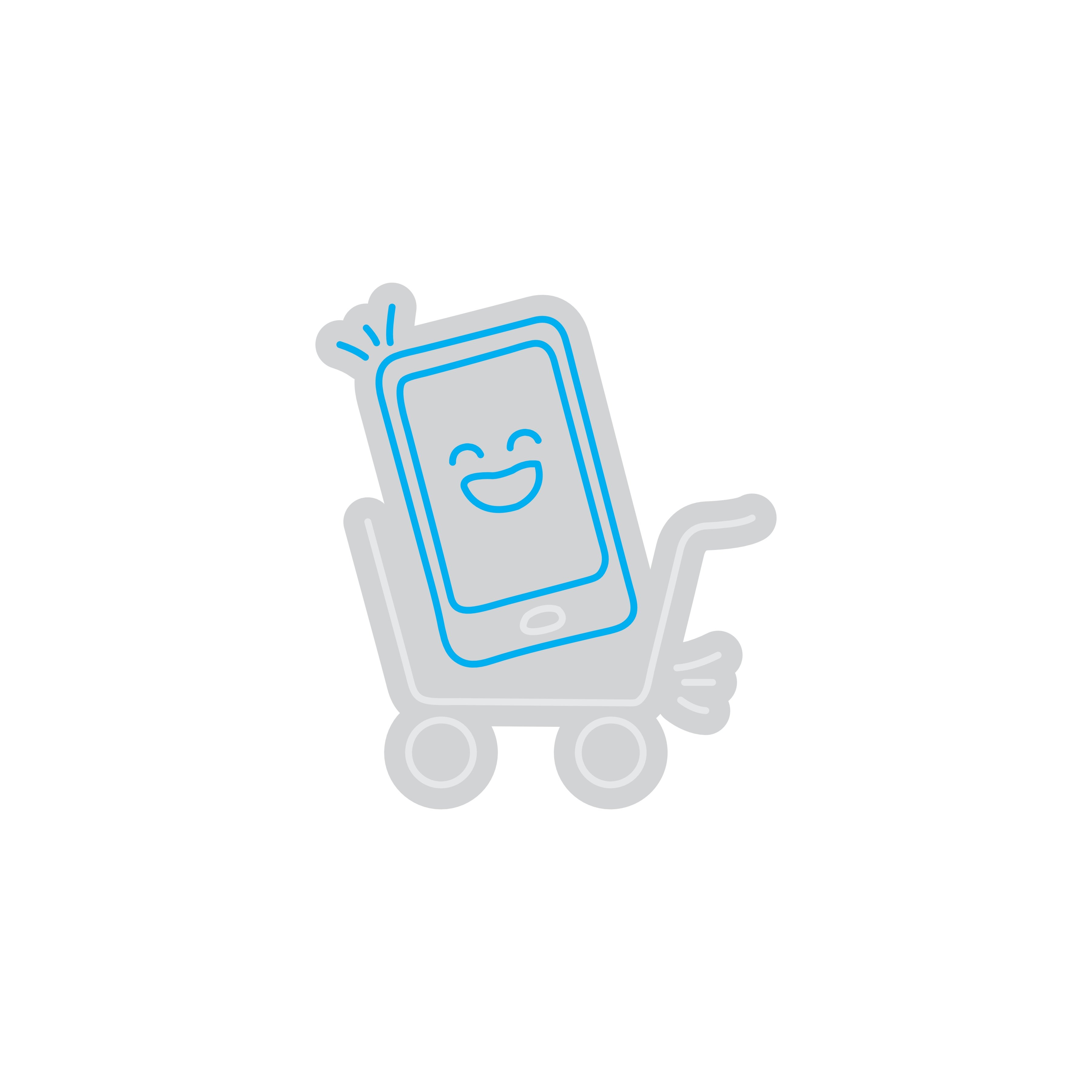 Custom Neon | Shopping Cart with Smiling Phone Neon Sign | 24x21 | Ice Blue 3