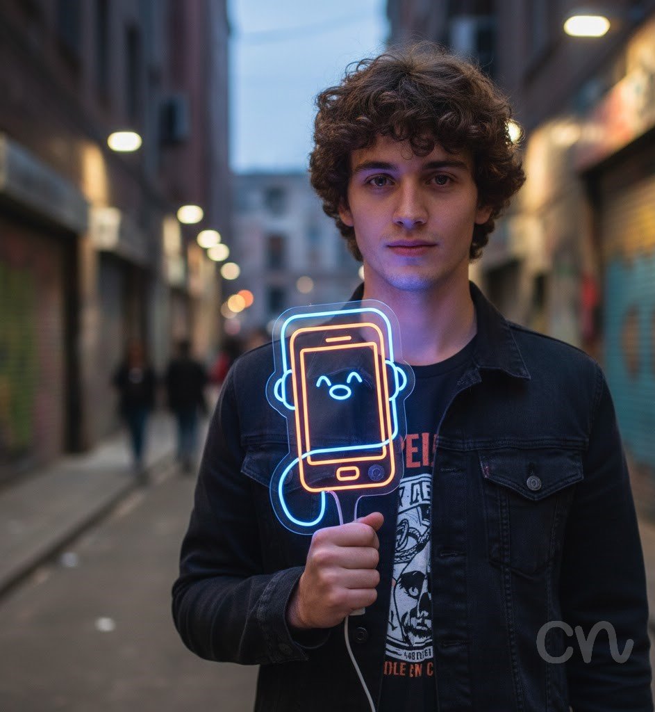 Custom Neon | Smartphone with Headphones Neon Sign | 25x16 | Orange Blue