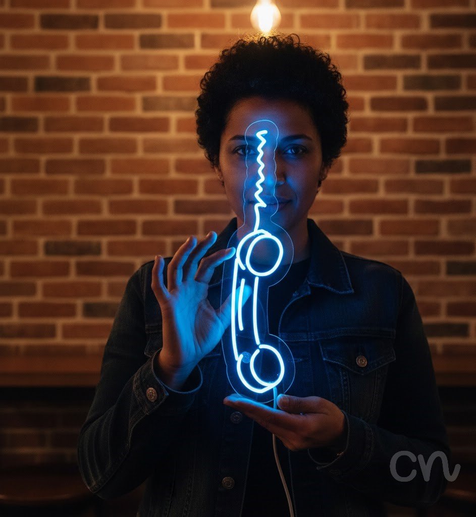 Custom Neon | Telephone Neon Sign | 29x8 | Ice Blue Sign for Home Bar Party Decor