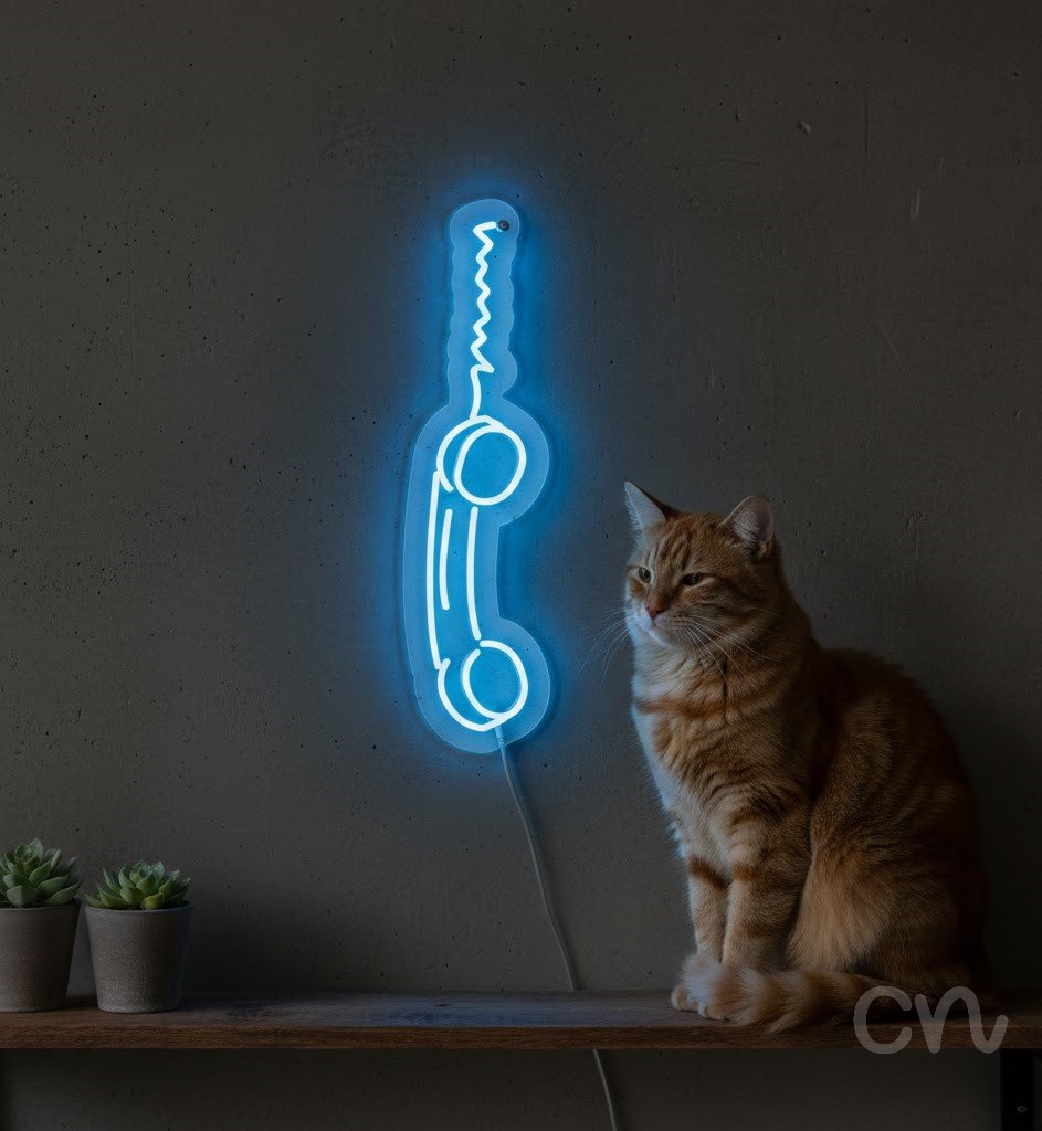 Custom Neon | Telephone Neon Sign | 29x8 | Ice Blue Sign for Home Bar Party Decor 2