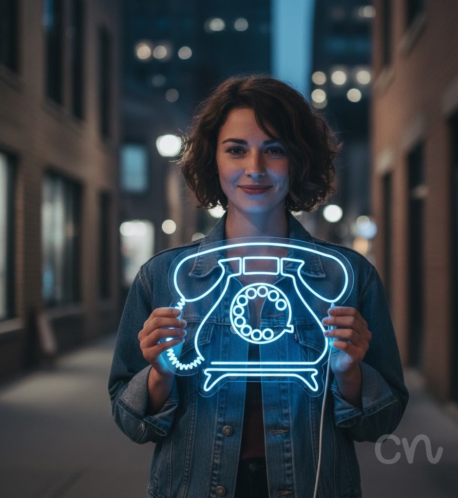 Custom Neon | Telephone Neon Sign | 25x30 Inches | Ice Blue Color for Stylish Decor