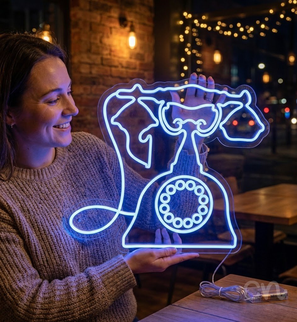 Custom Neon | Telephone Neon Sign | 28x32 | Ice Blue | Bright LED Wall Decor