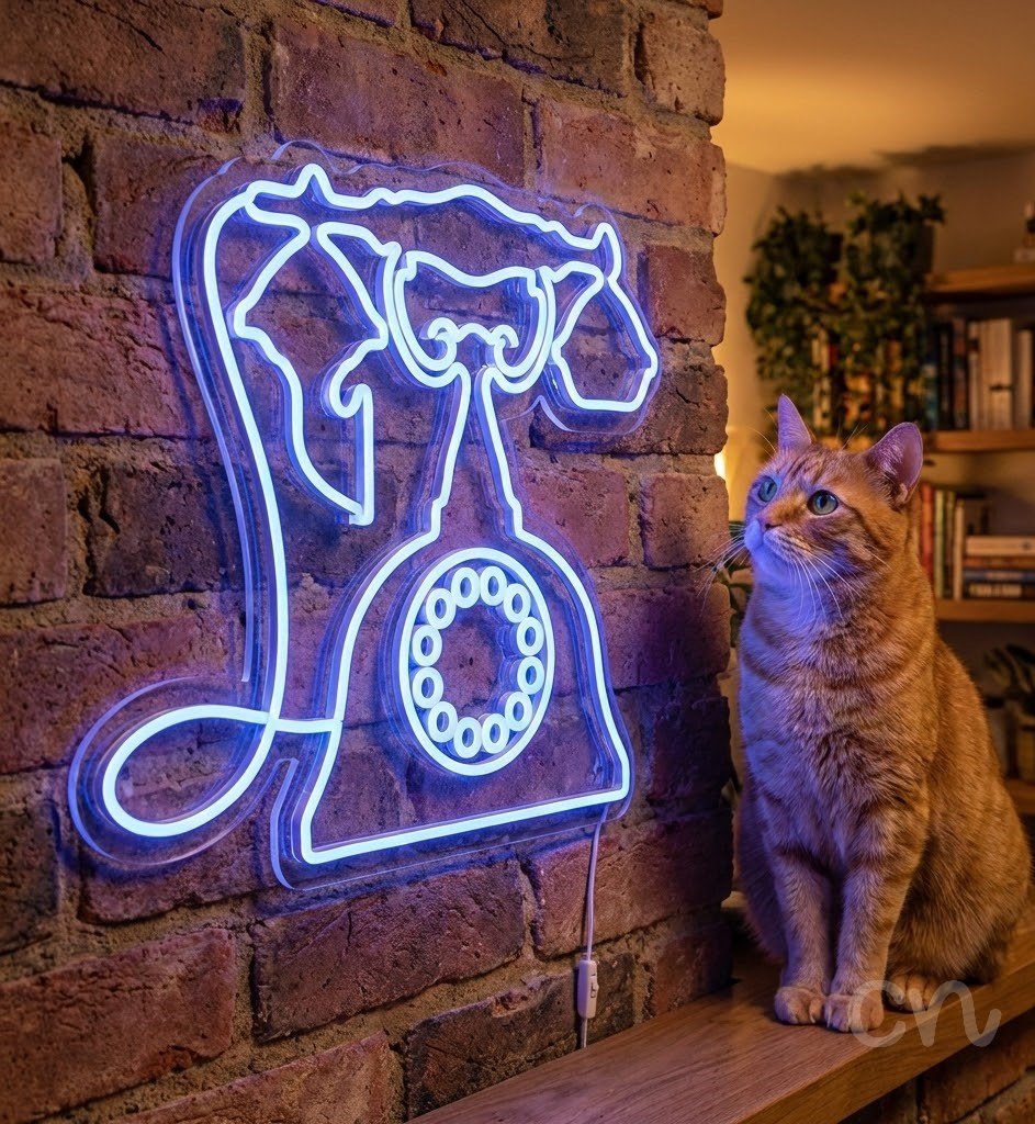 Custom Neon | Telephone Neon Sign | 28x32 | Ice Blue | Bright LED Wall Decor 2