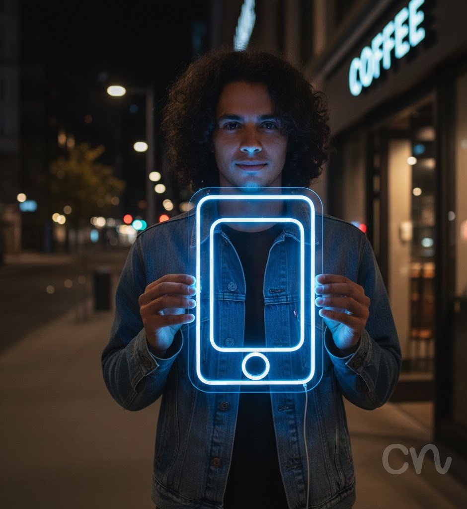 Custom Neon | Smartphone Design Neon Sign | 24x16 | Cyan Light for Modern Decor