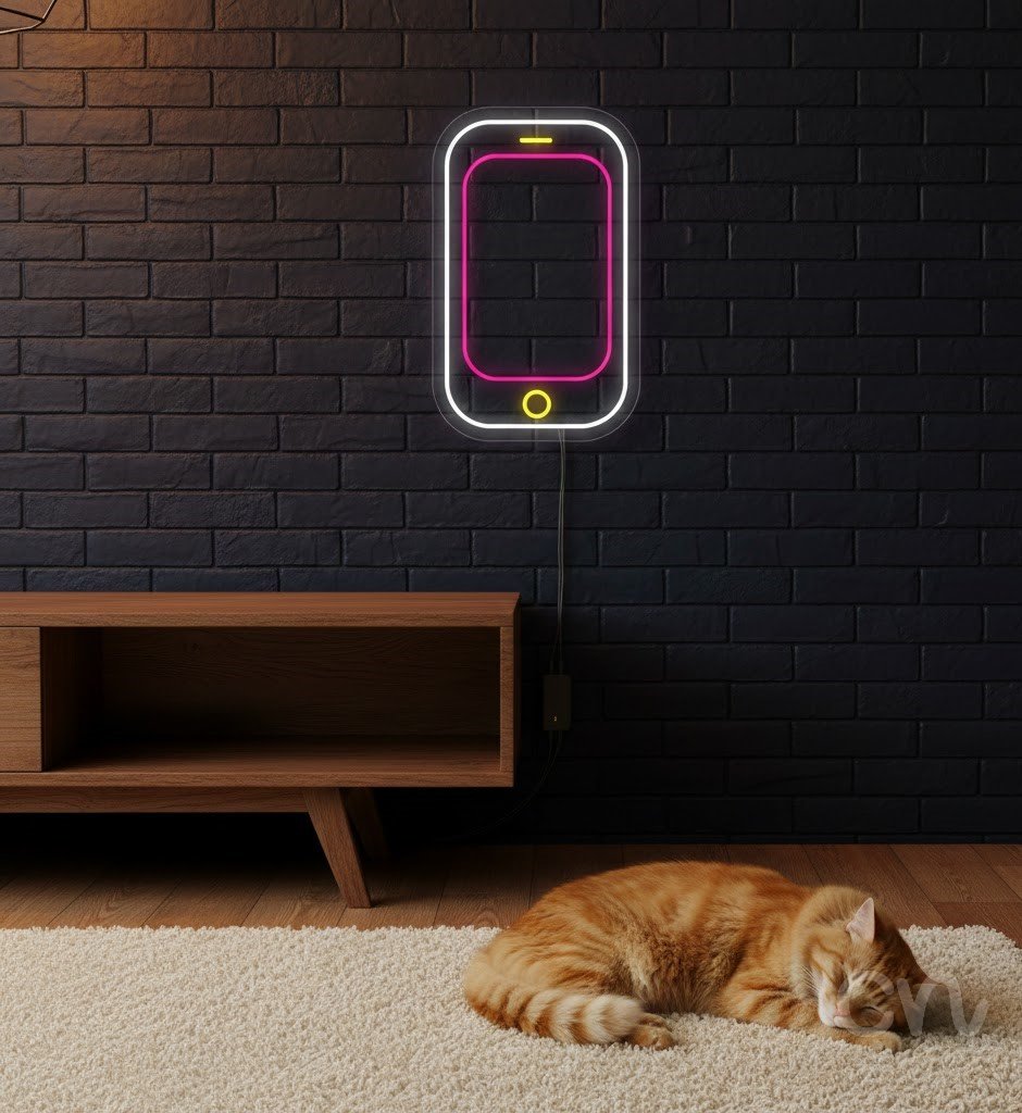 Custom Neon | Smartphone Shape Neon Sign | 26x16 Inches | Pink and Yellow Neon Sign 2