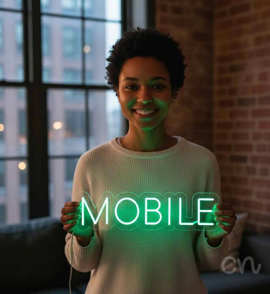 Custom Neon | Mobile Neon Sign | 7x26 Inches | Green Neon Sign for Modern Decor