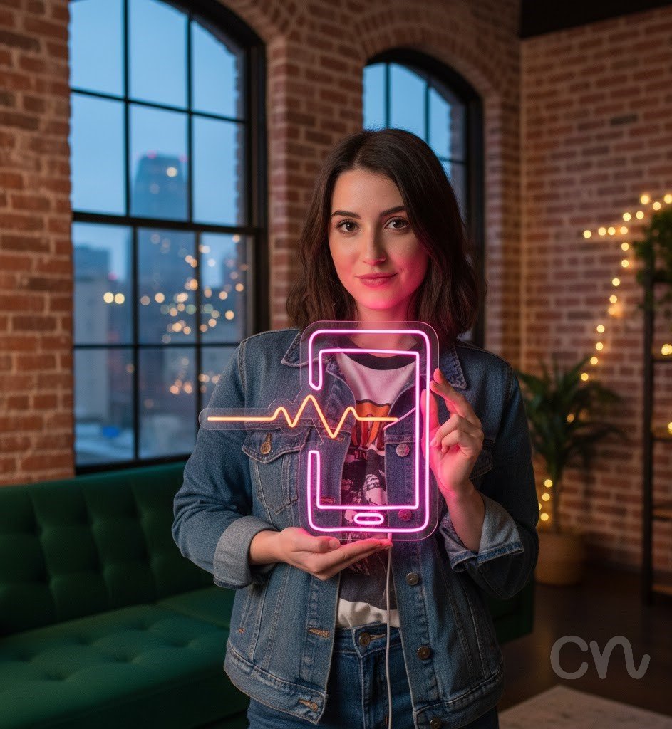 Custom Neon | Smartphone with Pulse Neon Sign | 24x26 | Hot Pink Orange