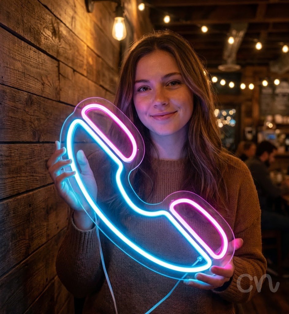 Custom Neon | Telephone Neon Sign | 20x20 | Hot Pink Ice Blue Neon Sign