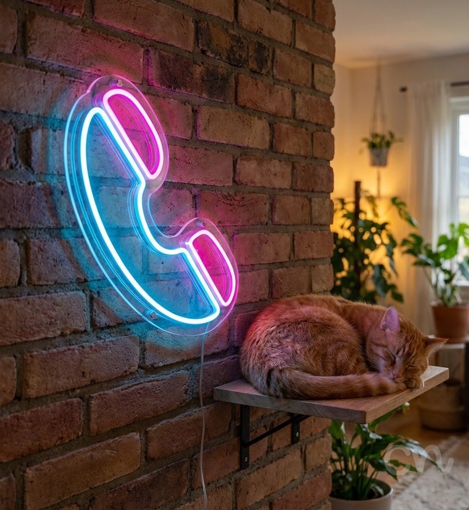 Custom Neon | Telephone Neon Sign | 20x20 | Hot Pink Ice Blue Neon Sign 2