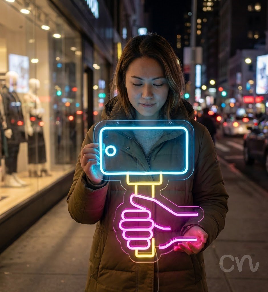 Custom Neon | Meat Cleaver and Hand Neon Sign | 29x23 | Ice Blue, Hot Pink, Yellow