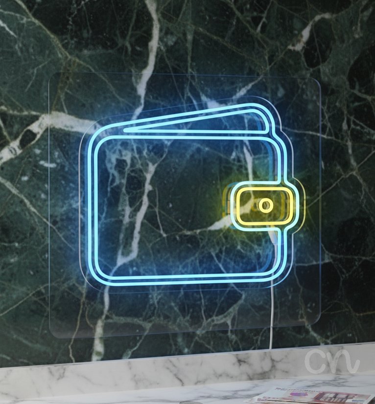 Custom Neon | Wallet Design Neon Sign | 21x24 | Sky Blue and Yellow Neon Sign 2