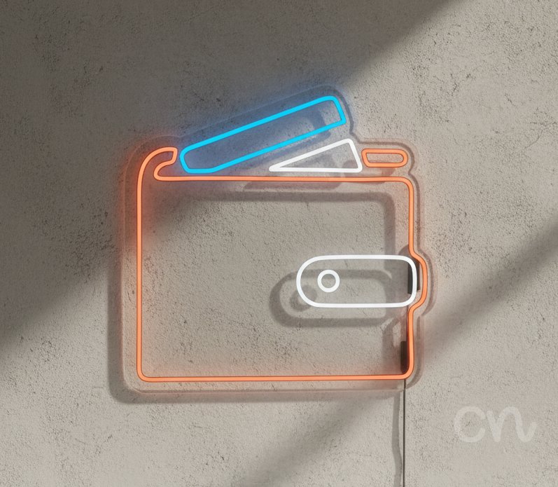 Custom Neon | Wallet Design Neon Sign | 23x24 Inches | Orange Blue White Colors