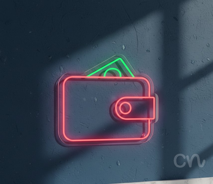 Custom Neon | Wallet with Money Neon Sign | 21x24 | Pink and Green