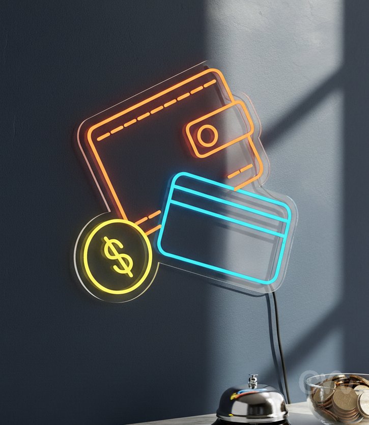 Custom Neon | Wallet and Card Neon Sign | 24x23 | Orange Blue Yellow