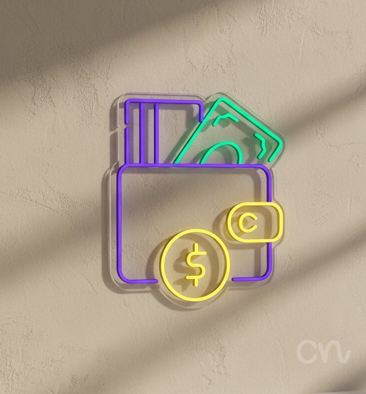 Custom Neon | Wallet with Money Neon Sign | 24x20 | Yellow Green Purple