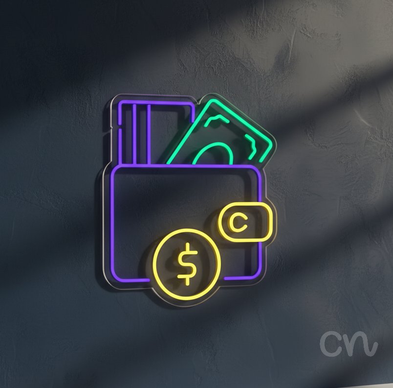 Custom Neon | Wallet with Money Neon Sign | 24x20 | Yellow Green Purple 2