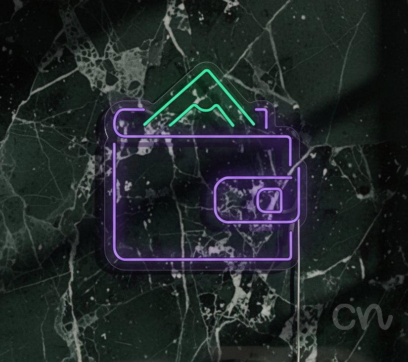 Custom Neon | Wallet with Cash Neon Sign | 24x23 | Purple and Green 2