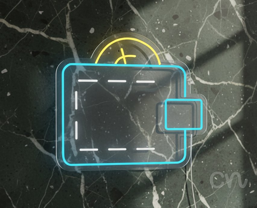 Custom Neon | Wallet with Coin Neon Sign | 21x24 | Blue and Yellow 2