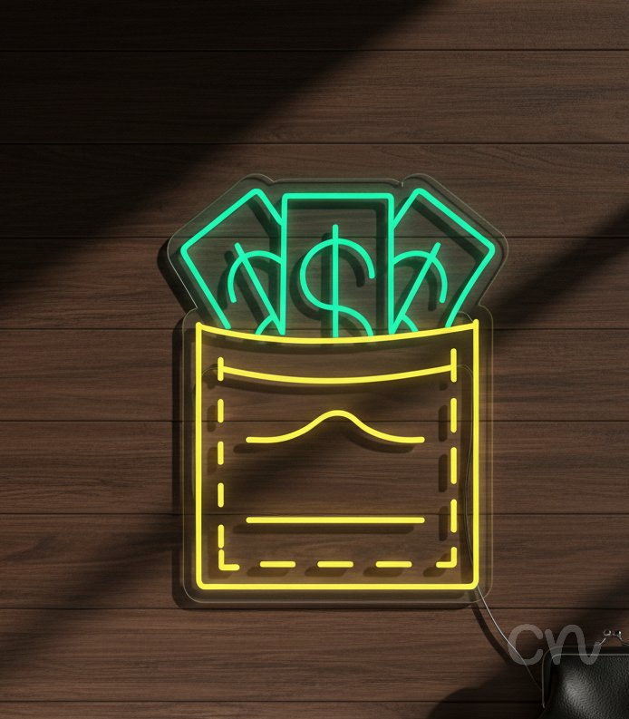 Custom Neon | Money in Pocket Neon Sign | 24x19 | Yellow and Green Neon Sign 2