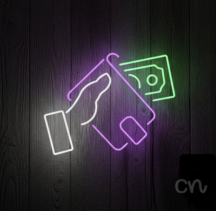 Custom Neon | Wallet with Money Neon Sign | 19x24 Inches | Light Grey and Green 2