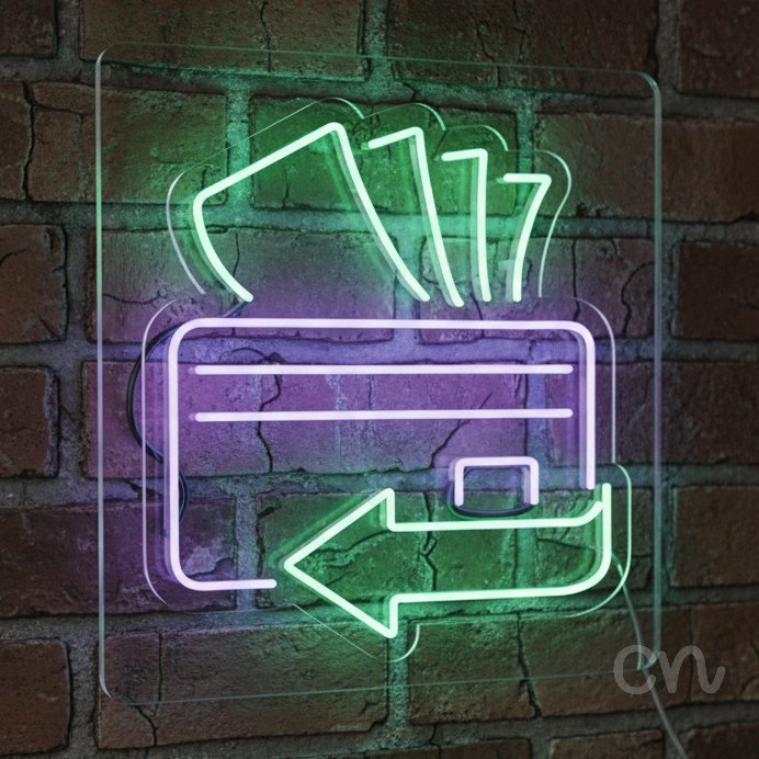 Custom Neon | Wallet with Money Neon Sign | 24x22 | Green and Lavender 2