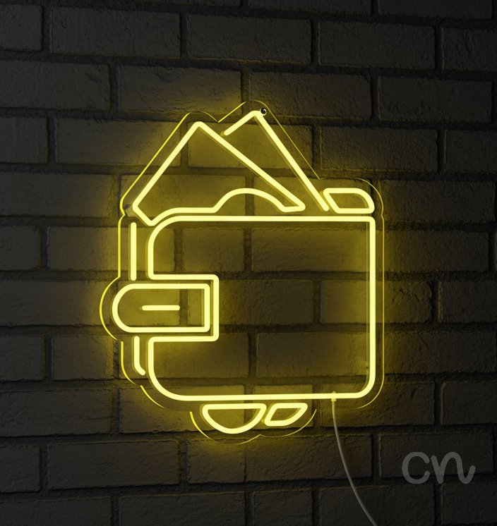 Custom Neon | Wallet Design Neon Sign | 24x20 Inches | Yellow Bright Light 2
