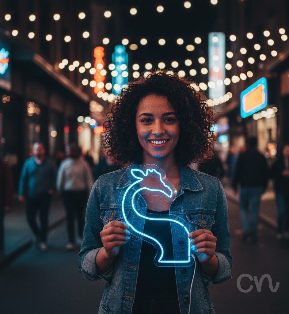 Custom Neon | Giraffe Neon Sign | 24x18 Inches | Ice Blue Neon Sign for Room Decor