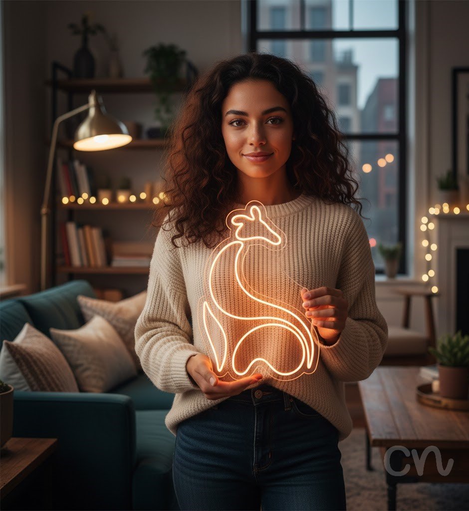 Custom Neon | Giraffe Neon Sign | 24x16 | Orange Neon Sign for Room Decor and Lounge